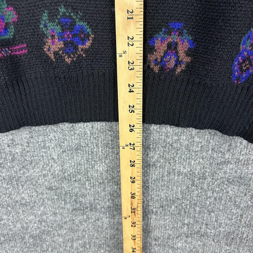 Vintage Bogner Sweater Mens Small Black Fair Isle Knit Crewneck Hong Kong 80s - Picture 7 of 9